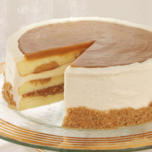 Salted caramel perfection! Crave upon crave. Our supernaturally light, but buttery, vanilla-flecked pudding cake holds waves of rich caramel cake. Drama builds with a salted caramel crunch layer, a creamy custard layer and a sexy caramel finish.