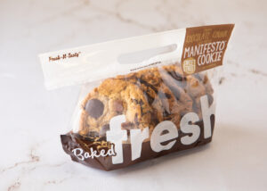 Image of bake-off cookies in to-go bag. 